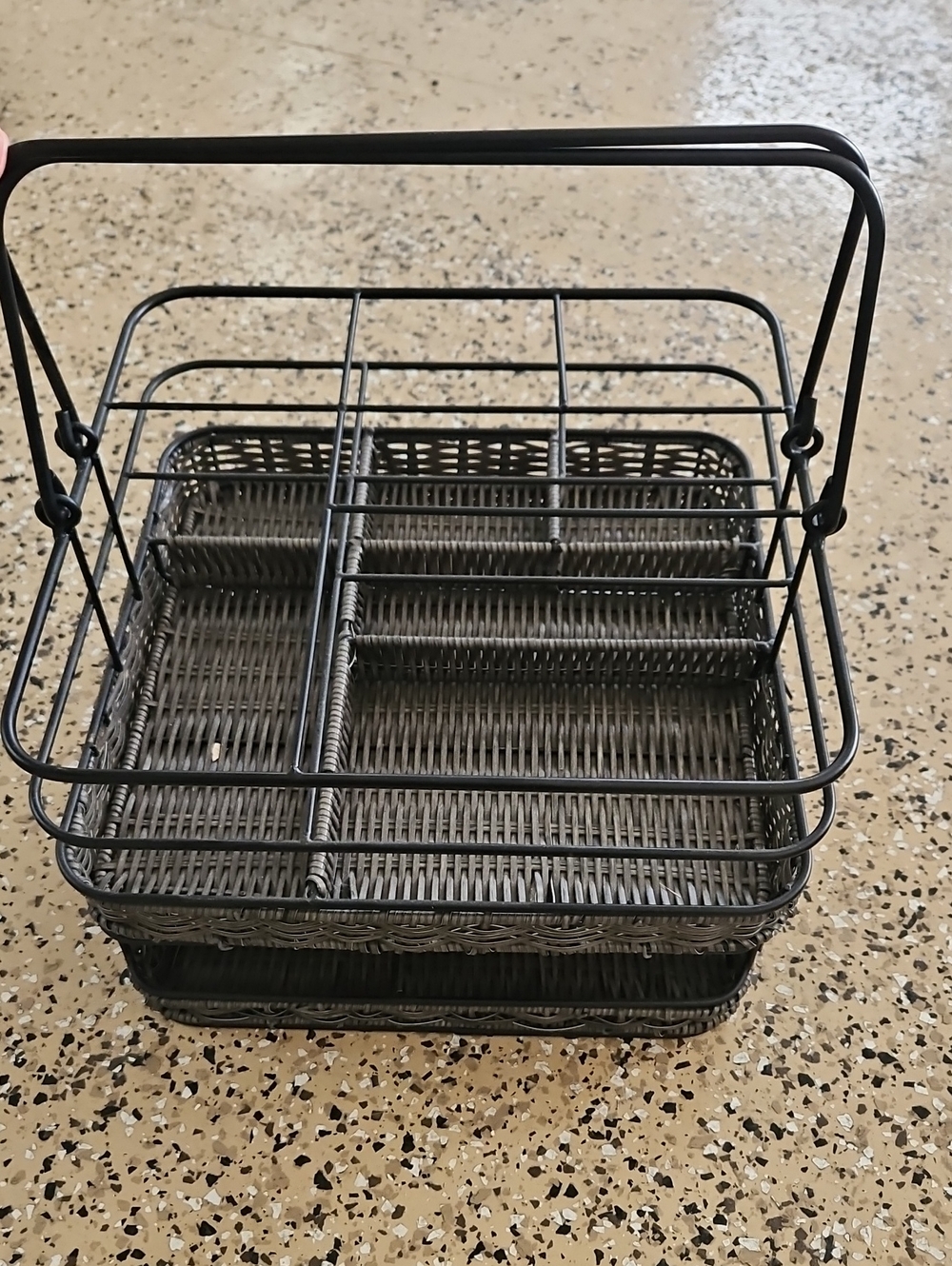 Black Wicker Multi-Compartment Storage Basket with Handle